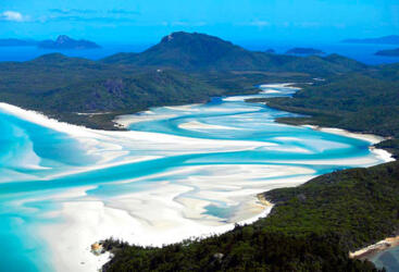 Whitehaven Beach aerial from above  