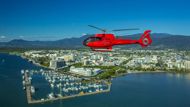 Helicopter scenic flight departing Cairns, Queensland, Australia 