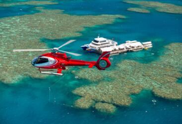 Helicopter flight to pontoon on Great Barrier Reef from Cairns