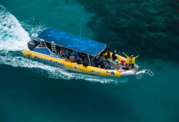 Aerial View of Fast Rib Boat on the Way to the Great Barrier Reef