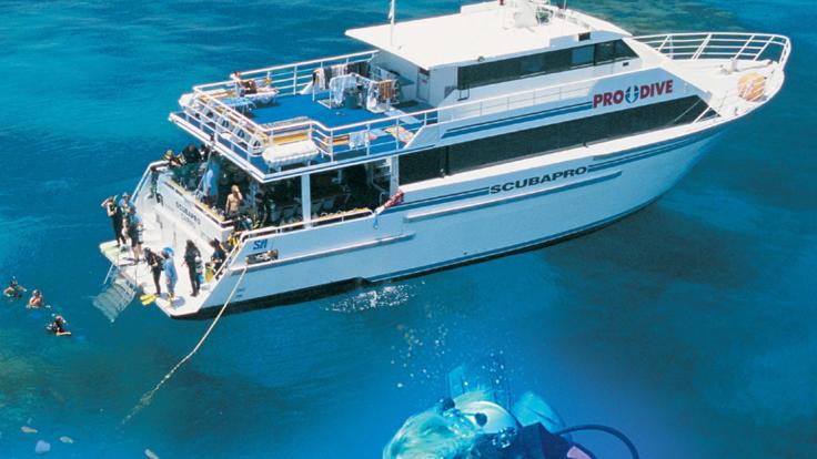 Dive Trips Cairns - Our liveaboard dive boat at anchor on the Great Barrier Reef