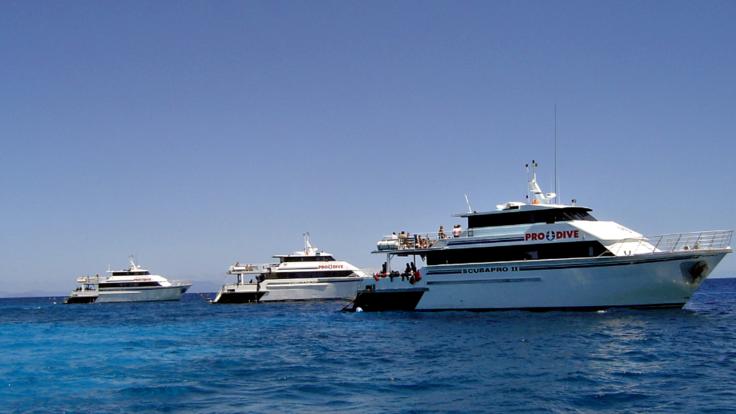 Dive Trips Cairns - Our 3 Liveaboard Dive Boats afloat on the Great Barrier Reef in Australia