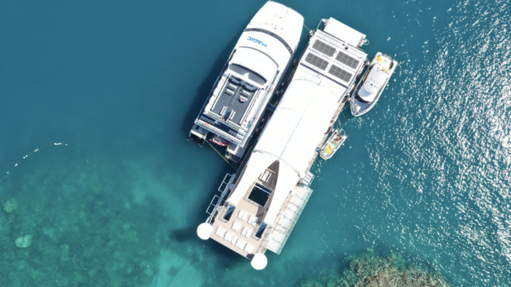 Great Barrier Reef Tours - Activity Pontoon Aerial View