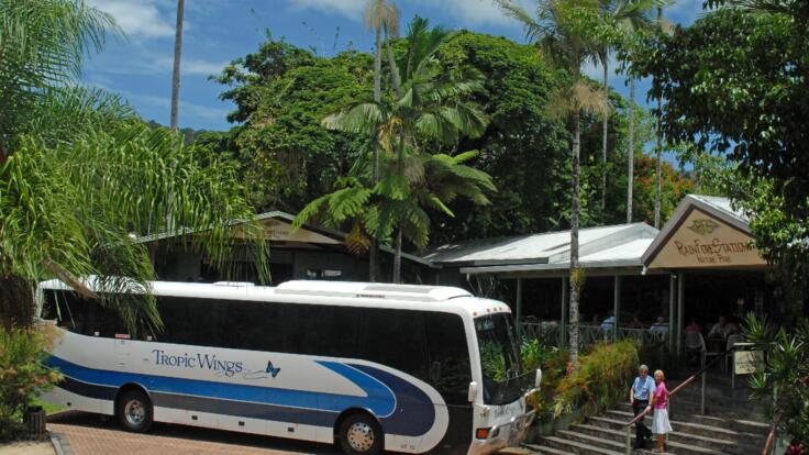 Comfortable coaches for accommodation transfers and travel to Rainforestation from Kuranda