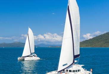  Aerial View of our 2 luxury private charter yachts in the Whitsundays - Specialising in Couples only sailing tours 