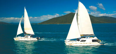 Aerial view of the sister ship snorkel tour yachts in the Whitsunday Islands | Whitsundays Sailing