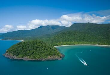 Aerial view of the Daintree Rainforest and its beaches - Boat