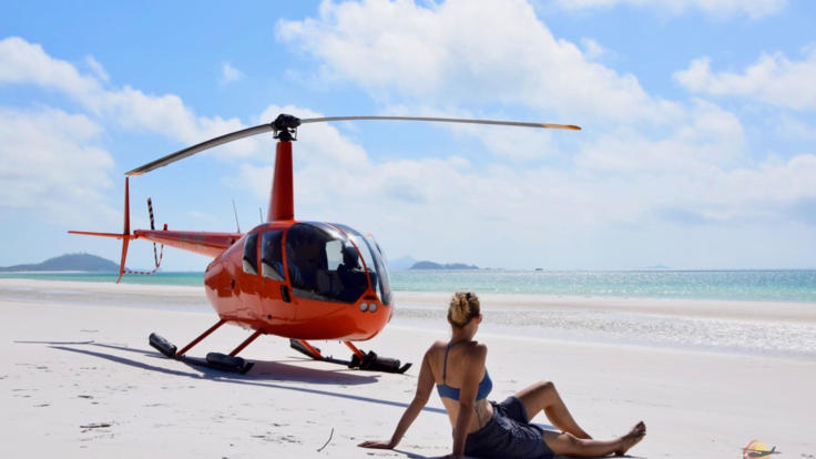 Park your helicopter at Whitehaven Beach and have a swim - Great Barrier Reef Australia
