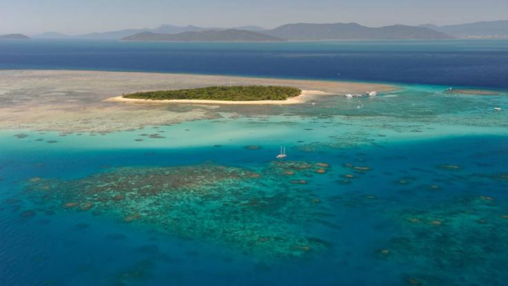 Aerial View of Green Island from Helicopter on the Great Barrier Reef 