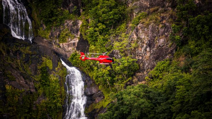 Enjoy a private scenic helicopter flight to a private waterfall in the Daintree Rainforest