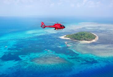 Helicopter Flight Over The Great Barrier Reef And Green Island