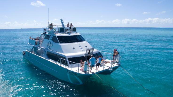 Moored at the Wonder Wall on the Great Barrier Reef in Cairns