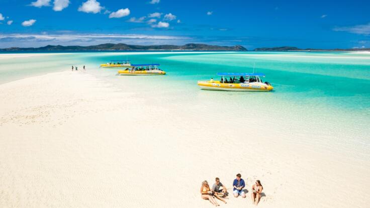 High speed ocean rafting boats at Whitehaven Beach in the Whitsundays