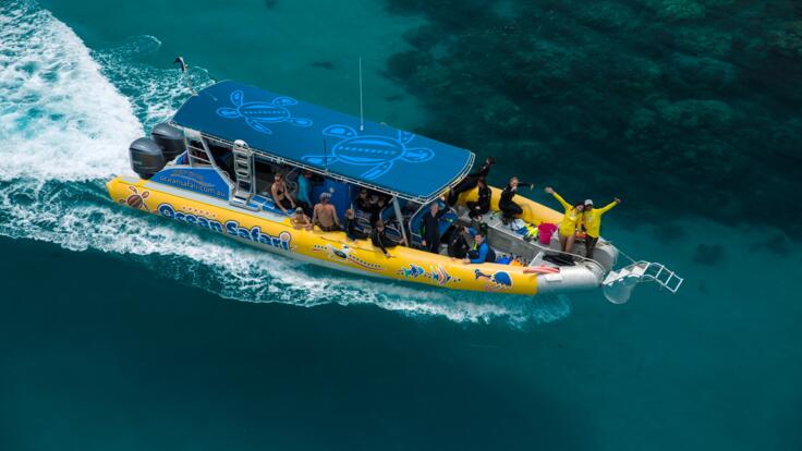 Aerial View of Fast Rib Boat on the Way to the Great Barrier Reef
