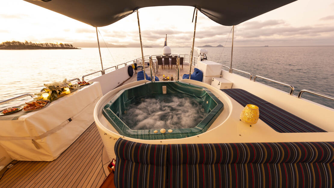 Relax in your Jacuzzi onboard Luxury Yacht Charter Whitsundays, Great Barrier Reef 