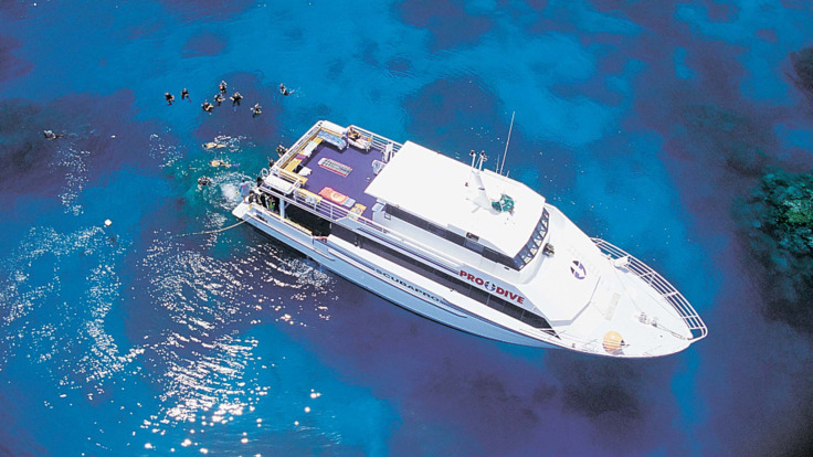 Dive Trips Cairns - Aerial view of the liveaboard boat