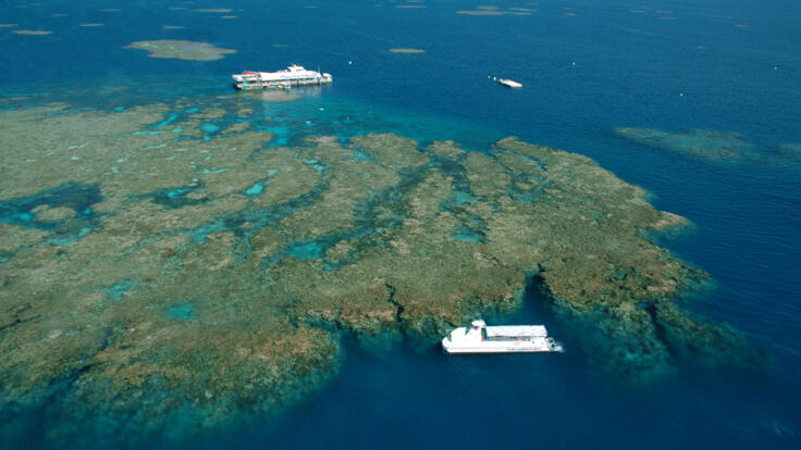 Cairns Helicopter Flights & Reef Combo - Aerial of Marine World and semi-submersible