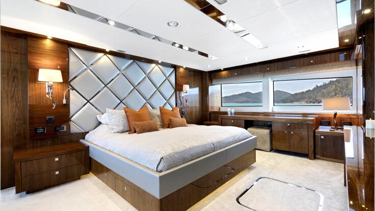 Superyachts Great Barrier Reef - Master Stateroom - American Walnut Panelling 