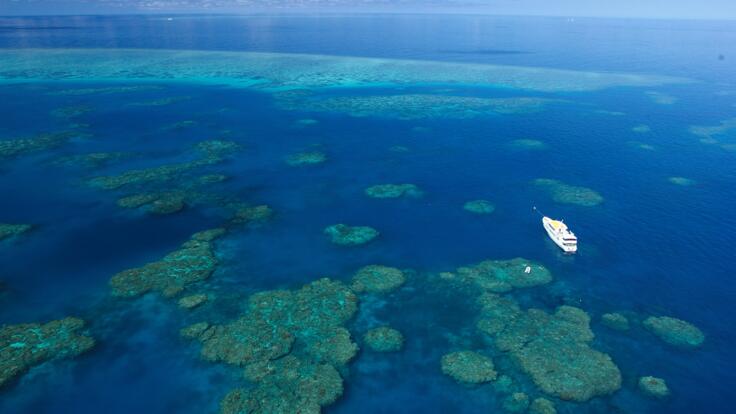 Cairns Dive Tours Great Barrier Reef - Aerial View of dive boat