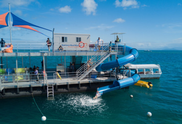 Great Barrier Reef Tours Cairns - Moore Reef pontoon and spaghetti waterslide, 